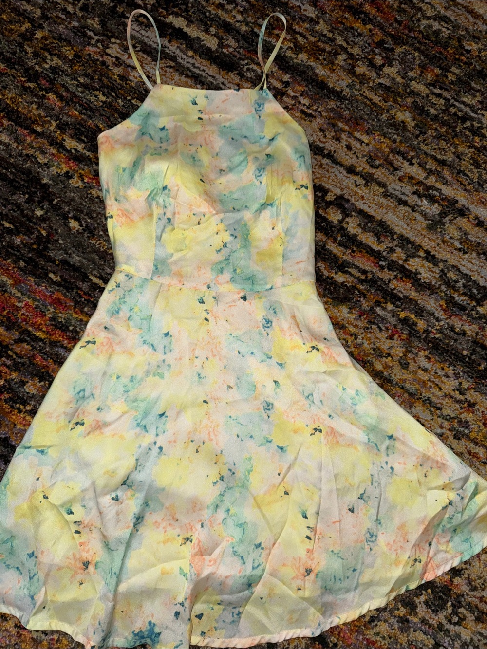 Sugarlips Pastel Watercolor Mini Dress in Yellow, Mint & Blush S